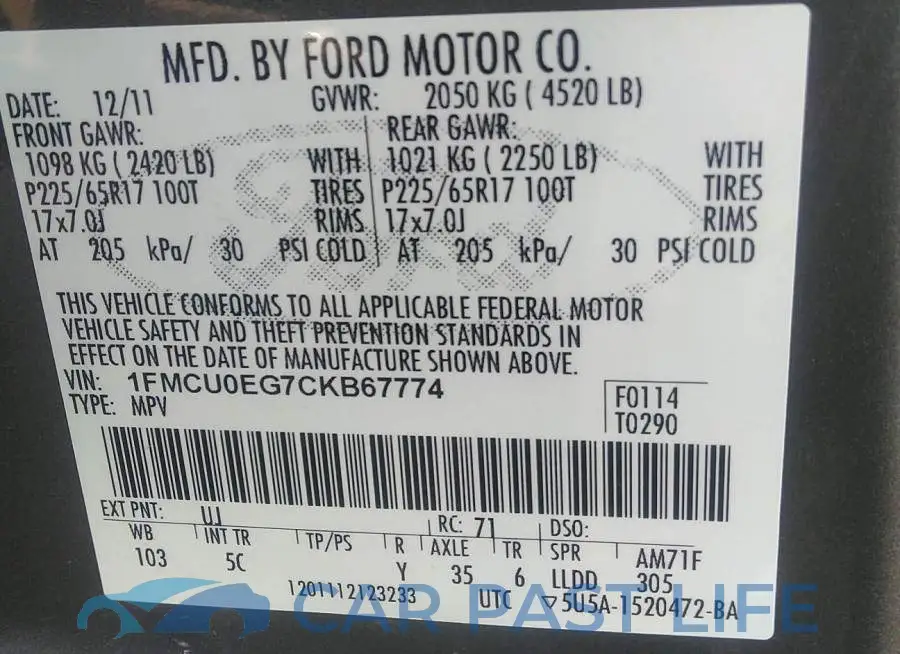 1FMCU0EG7CKB67774# 9