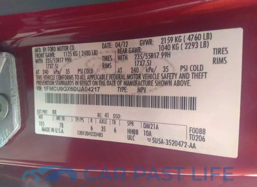 1FMCU9GX6DUA04217# 9