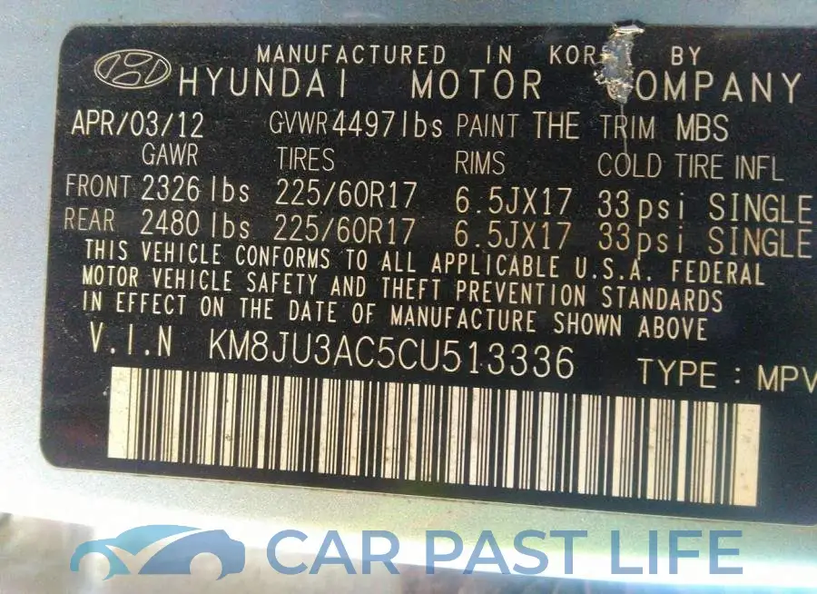 KM8JU3AC5CU513336# 9