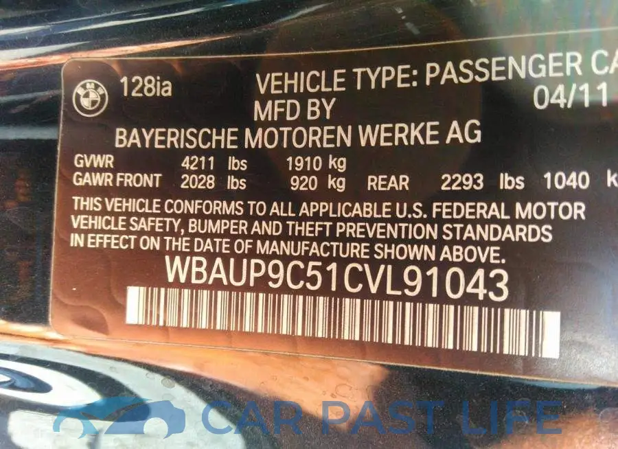 WBAUP9C51CVL91043# 9