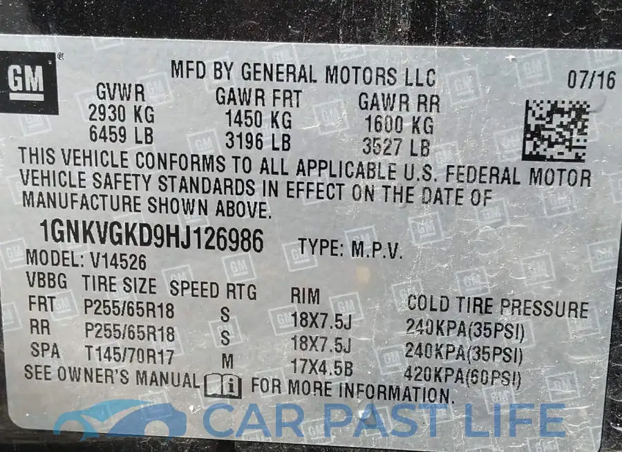 1GNKVGKD9HJ126986# 9