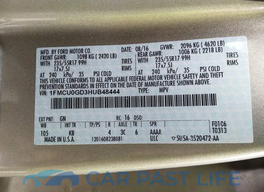 1FMCU0GD3HUB48444# 9