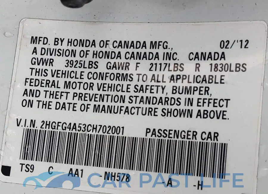 2HGFG4A53CH702001# 9