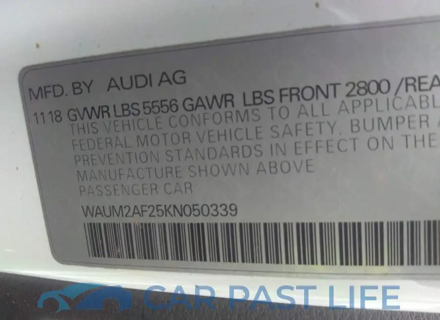 WAUM2AF25KN050339# 9