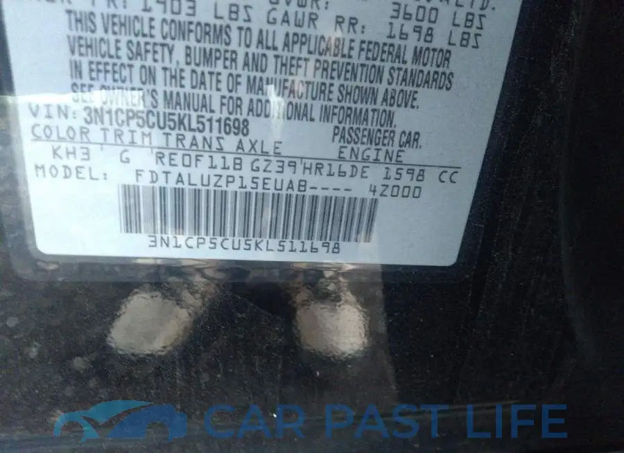 3N1CP5CU5KL511698# 9