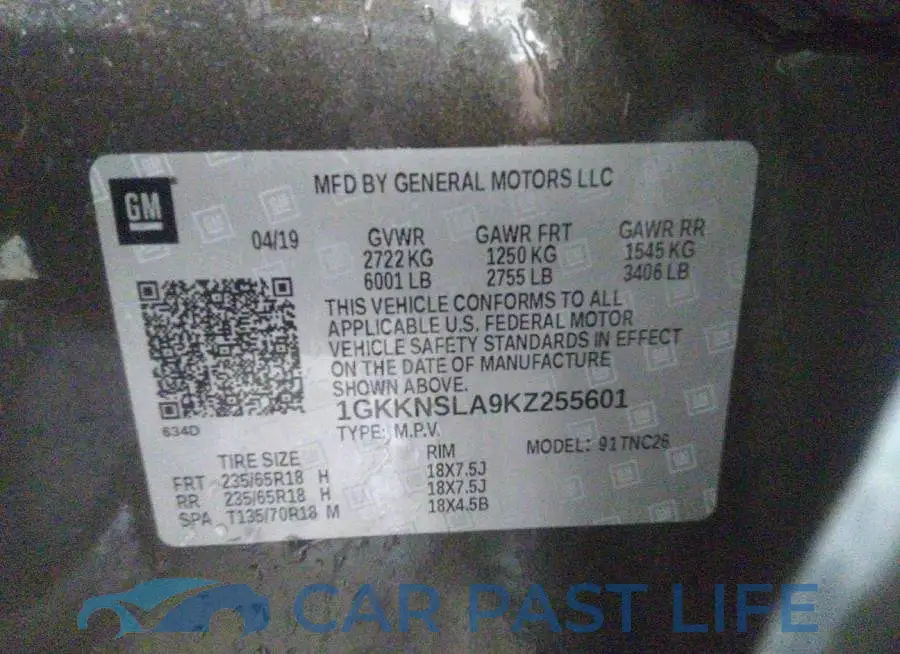 1GKKNSLA9KZ255601# 9
