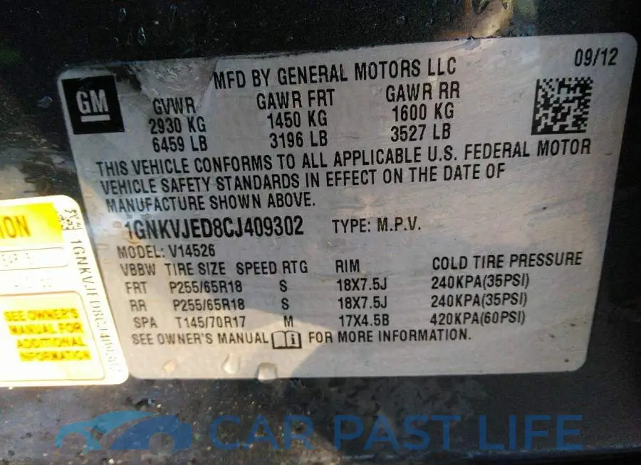 1GNKVJED8CJ409302# 9