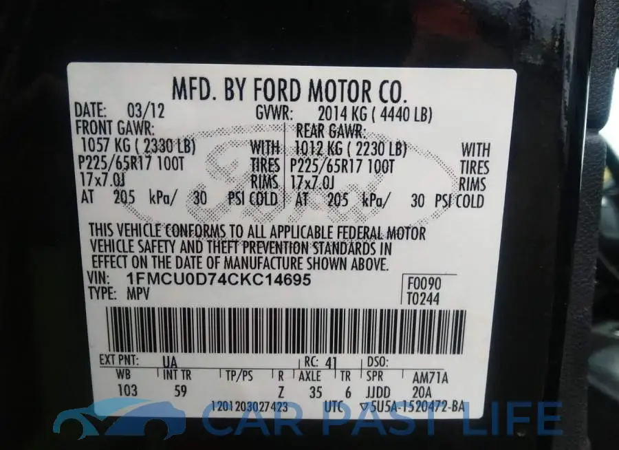 1FMCU0D74CKC14695# 9