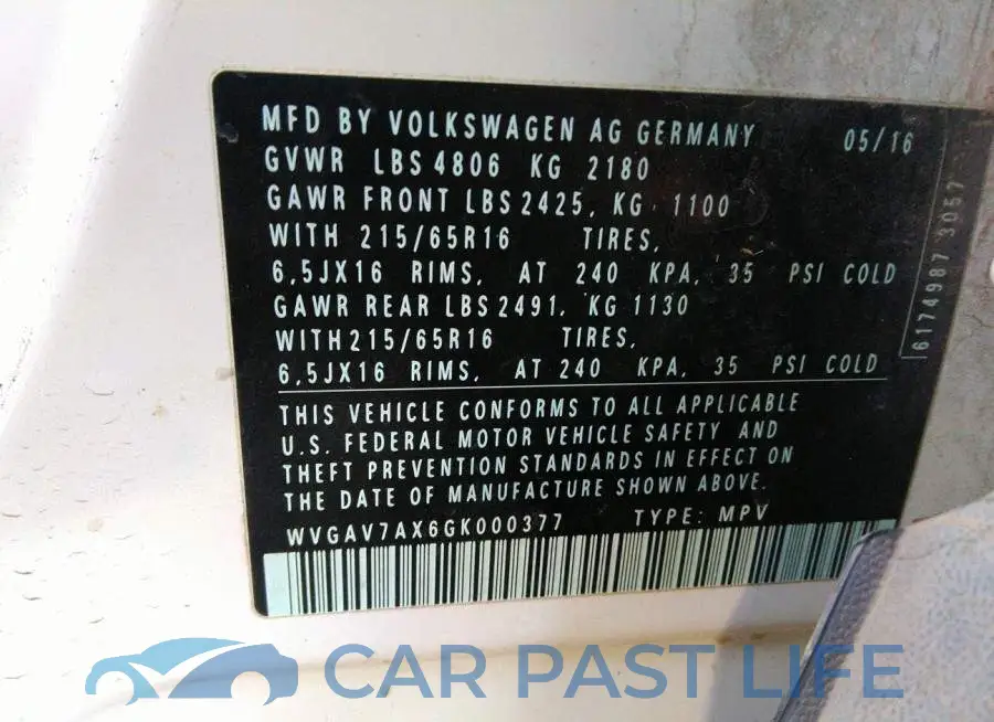 WVGAV7AX6GK000377# 9