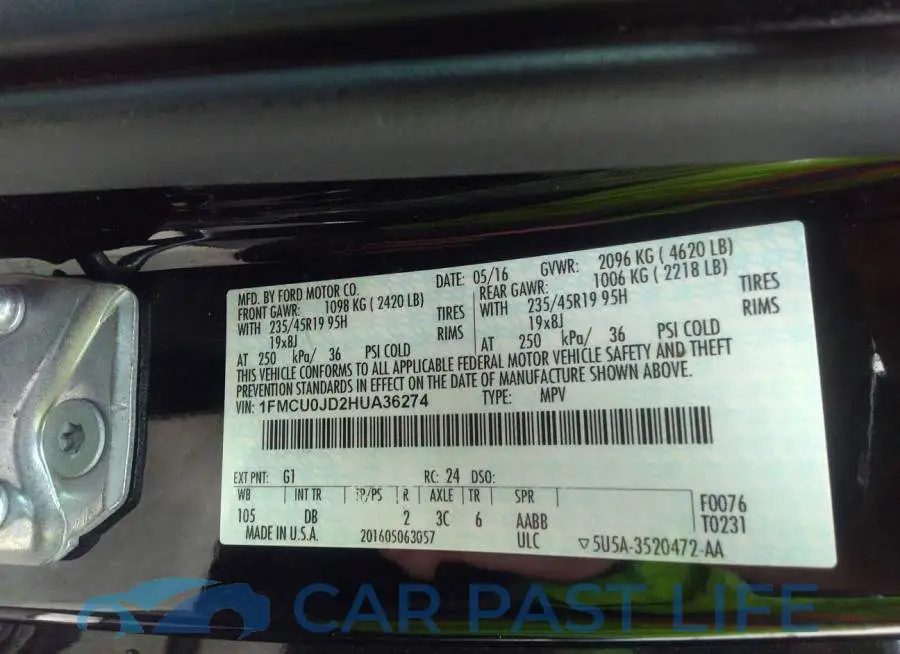 1FMCU0JD2HUA36274# 9