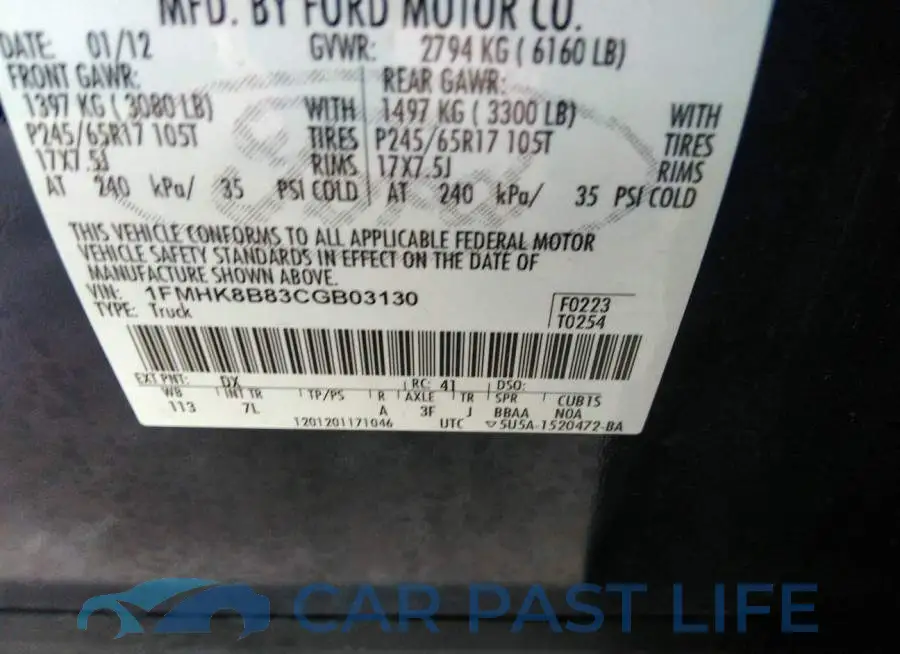 1FMHK8B83CGB03130# 9