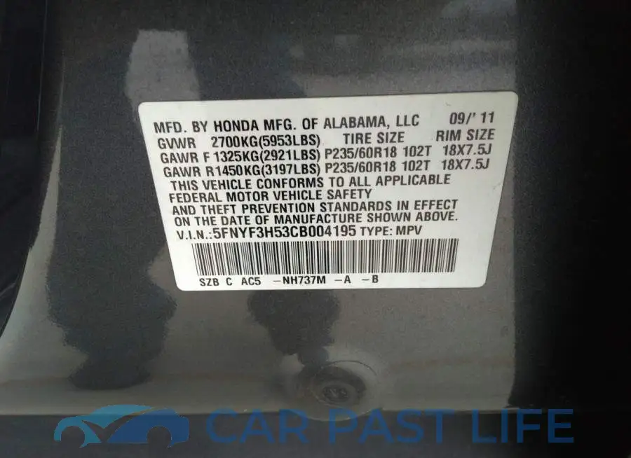 5FNYF3H53CB004195# 9