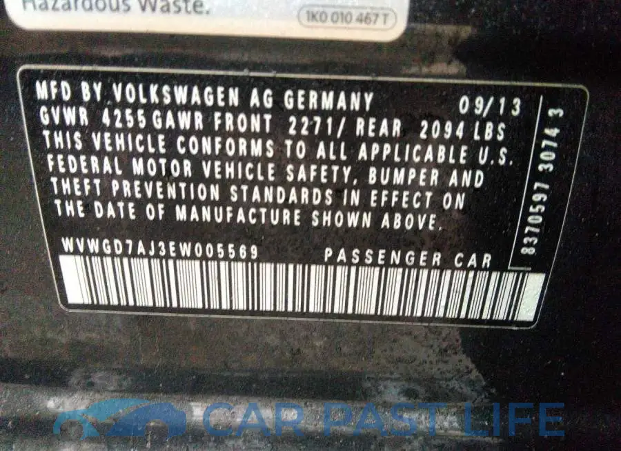WVWGD7AJ3EW005569# 9