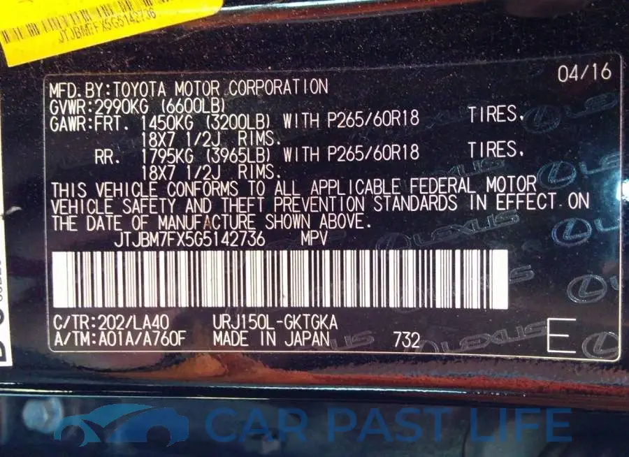 JTJBM7FX5G5142736# 9