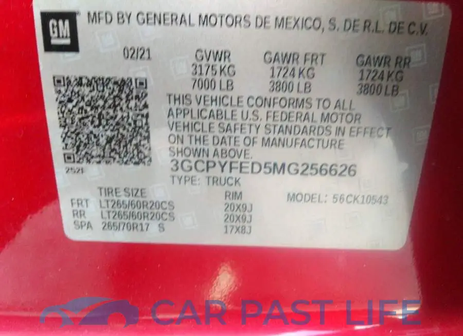 3GCPYFED5MG256626# 9