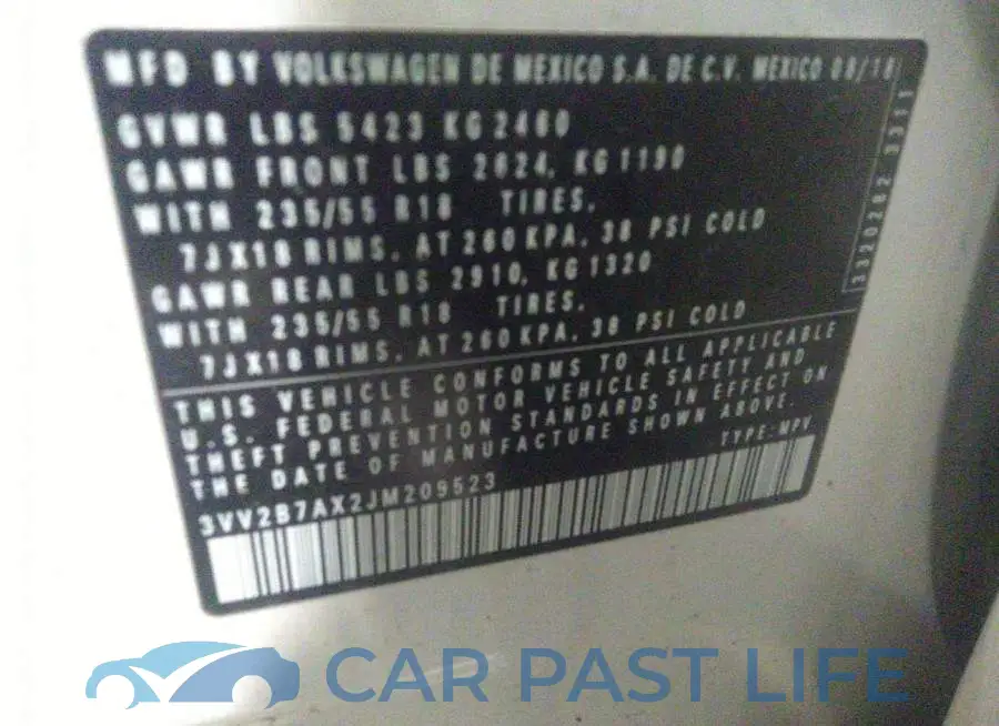3VV2B7AX2JM209523# 9