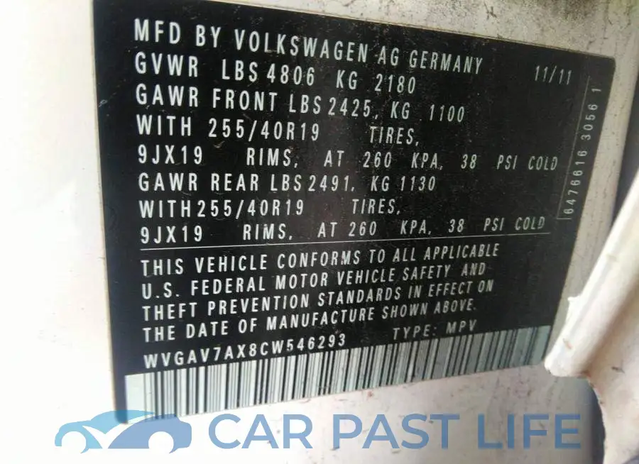 WVGAV7AX8CW546293# 9