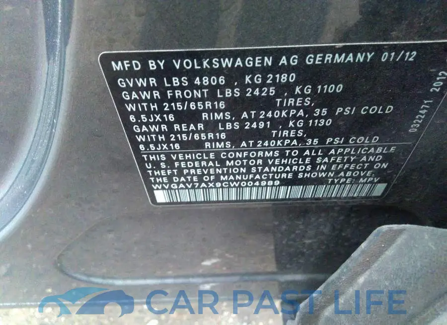 WVGAV7AX9CW004989# 9