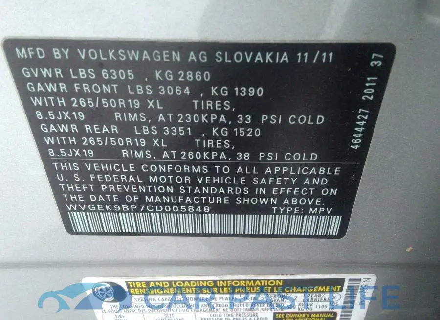 WVGEK9BP7CD005848# 9