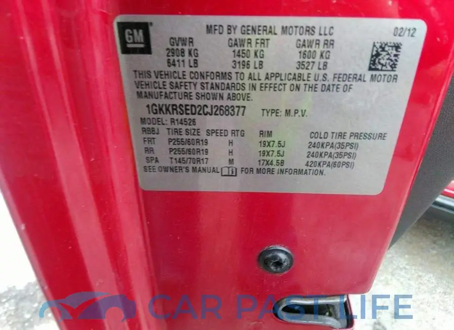 1GKKRSED2CJ268377# 9