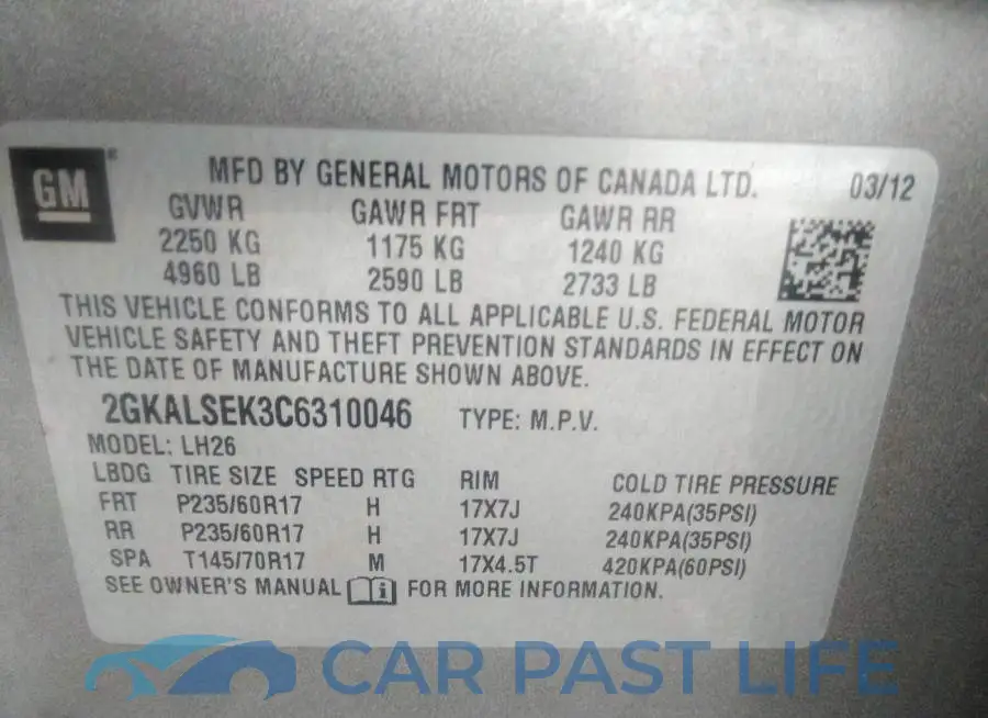 2GKALSEK3C6310046# 9