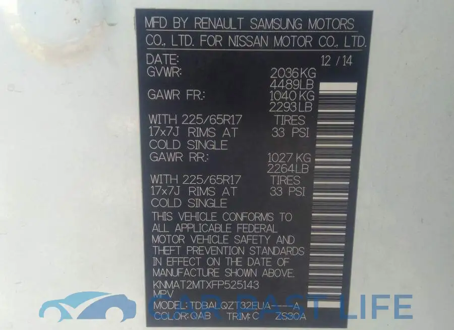 KNMAT2MTXFP525143# 9