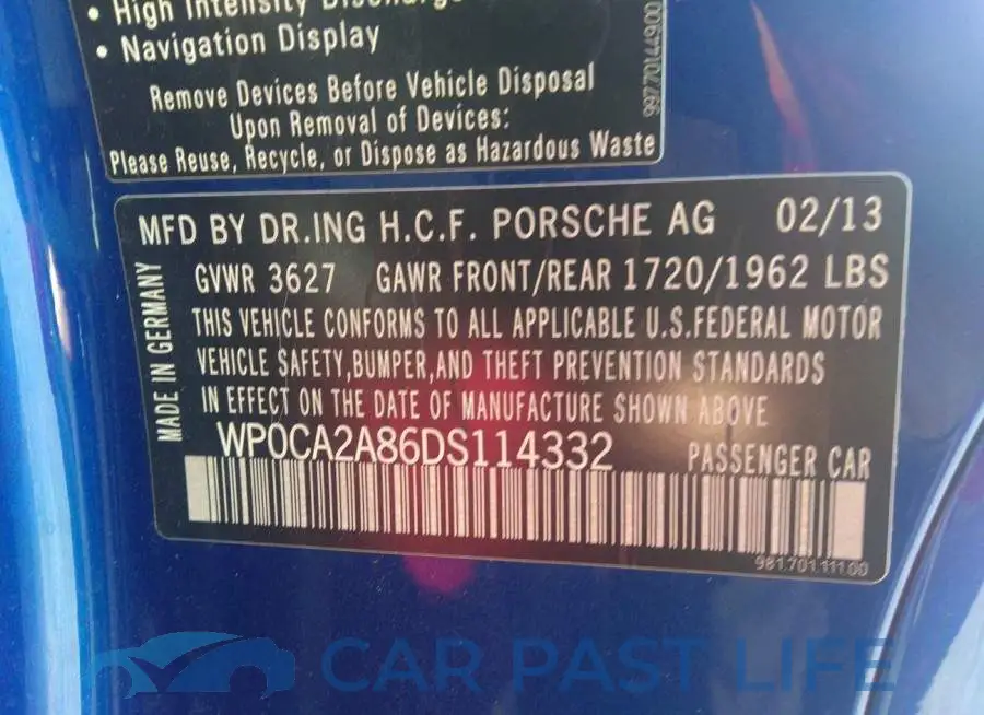 WP0CA2A86DS114332# 9