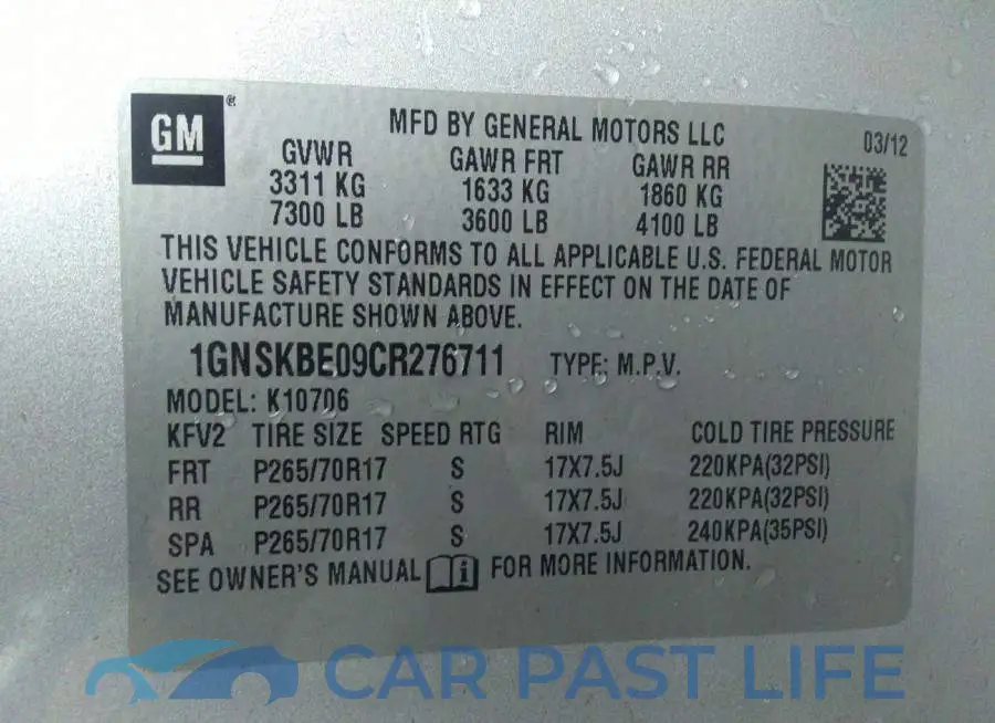 1GNSKBE09CR276711# 9