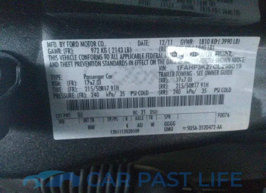 1FAHP3K27CL298019# 9