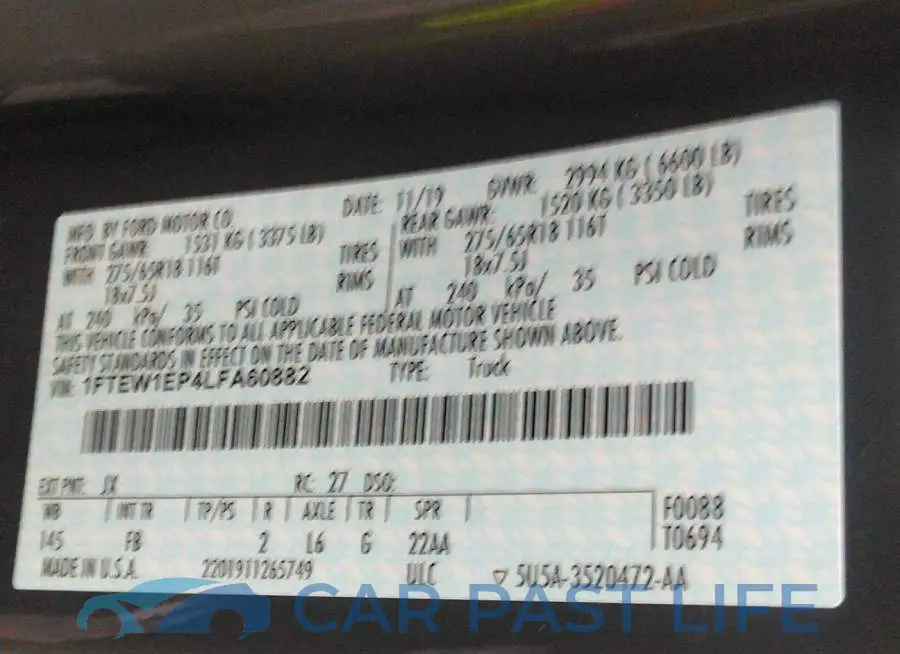 1FTEW1EP4LFA60882# 9
