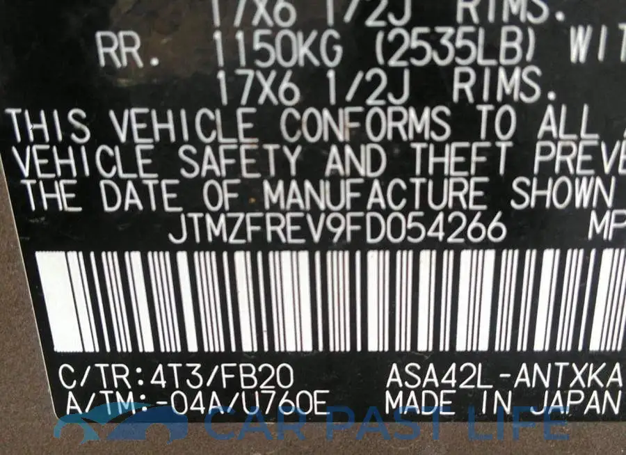 JTMZFREV9FD054266# 9