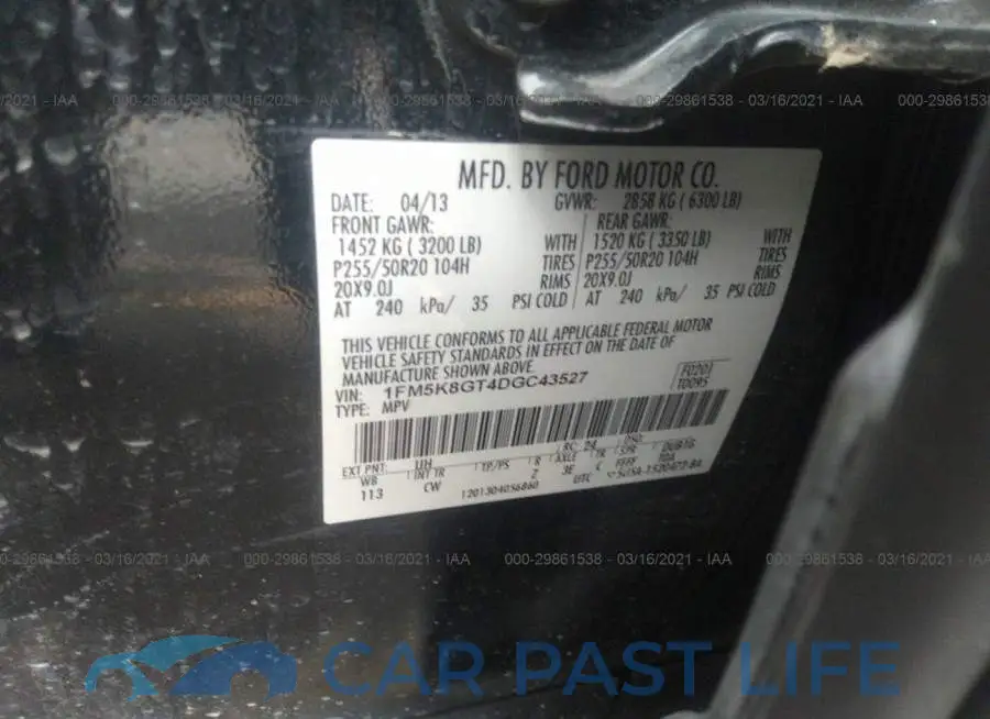 1FM5K8GT4DGC43527# 9