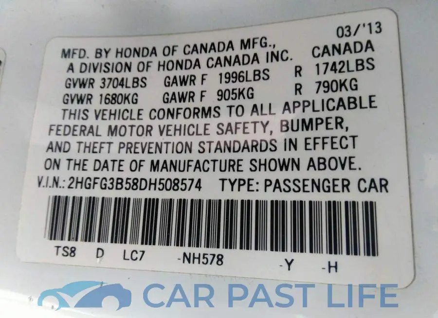 2HGFG3B58DH508574# 9