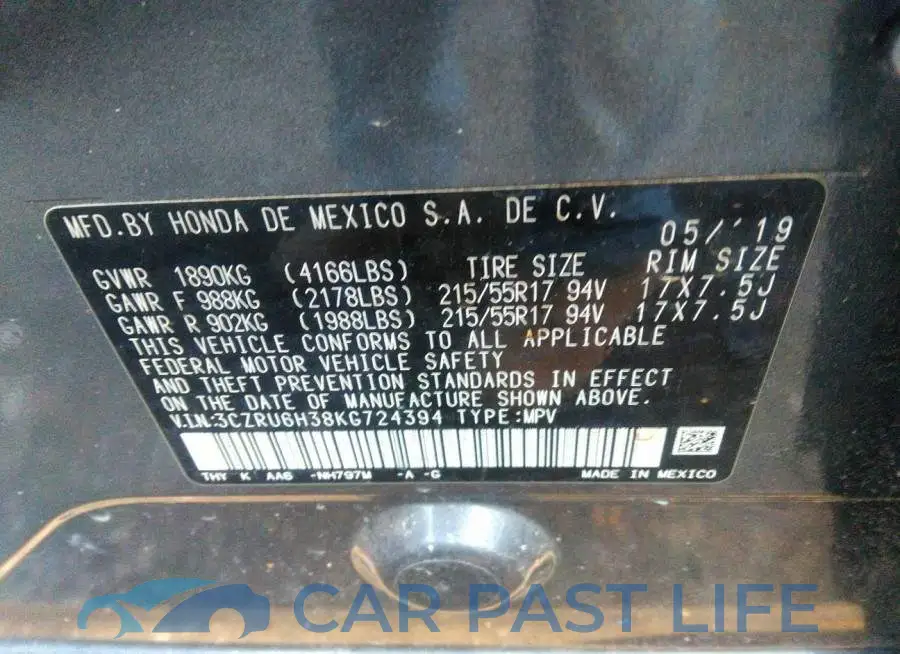 3CZRU6H38KG724394# 9