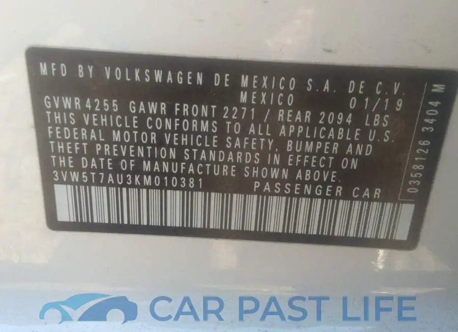 3VW5T7AU3KM010381# 9