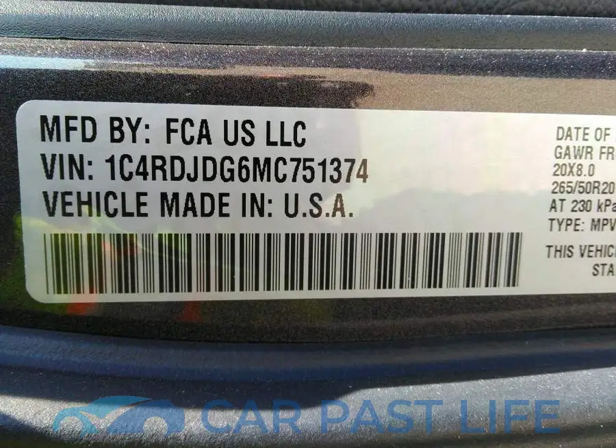 1C4RDJDG6MC751374# 9