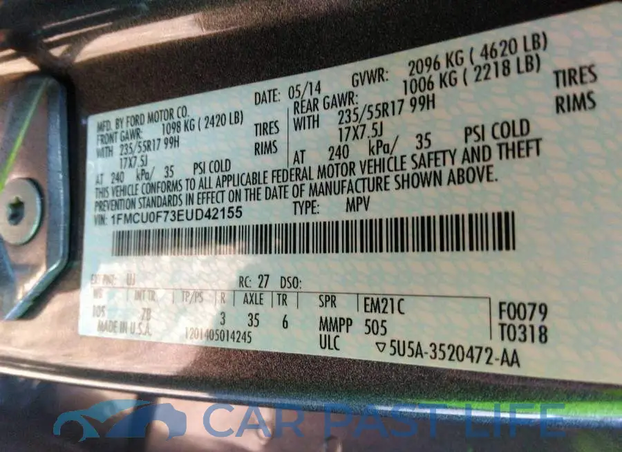 1FMCU0F73EUD42155# 9