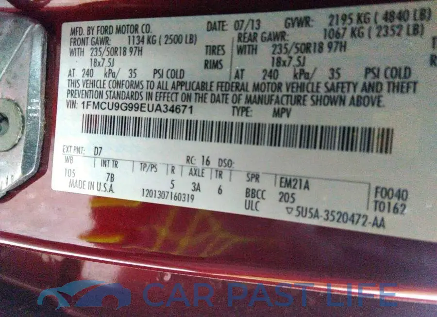 1FMCU9G99EUA34671# 9