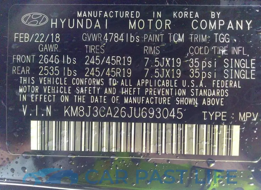 KM8J3CA26JU693045# 9