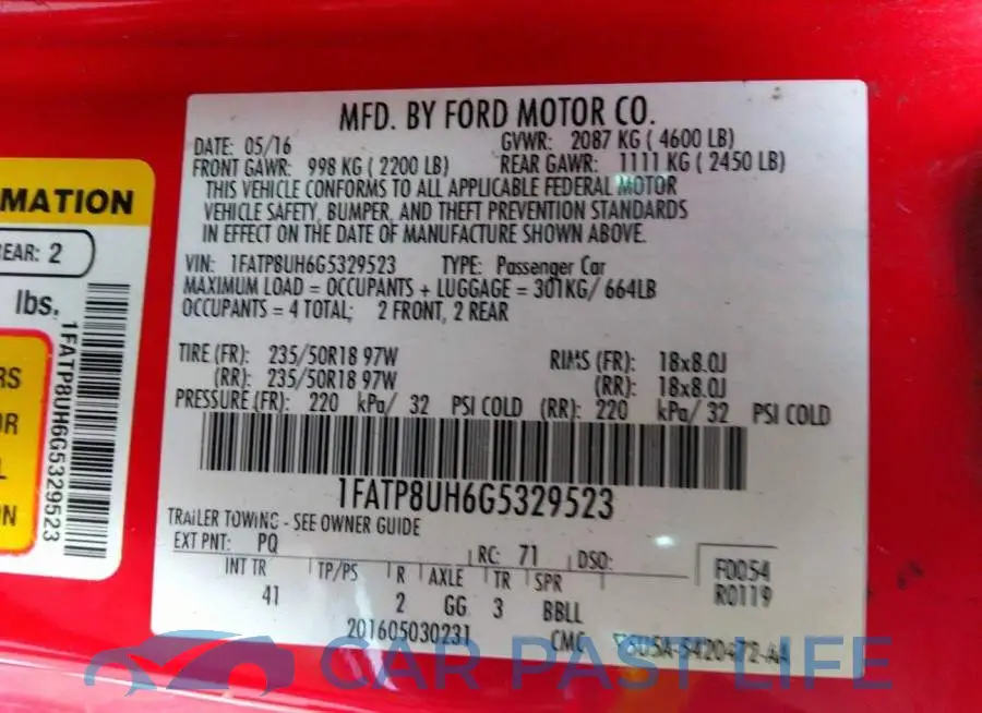 1FATP8UH6G5329523# 9
