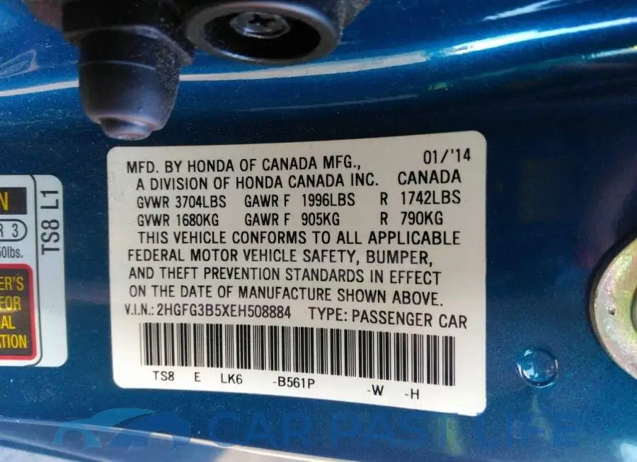 2HGFG3B5XEH508884# 9