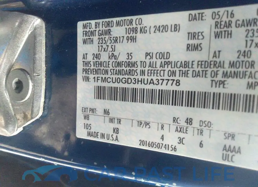 1FMCU0GD3HUA37778# 9