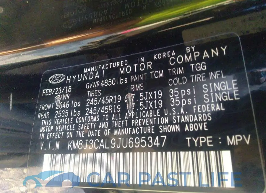 KM8J3CAL9JU695347# 9