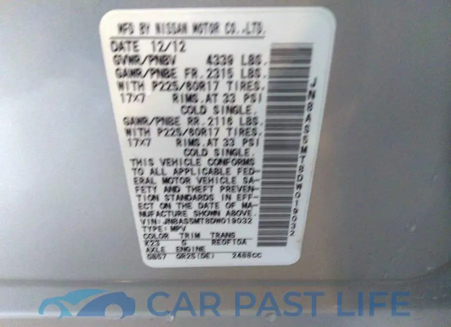 JN8AS5MT8DW019032# 9