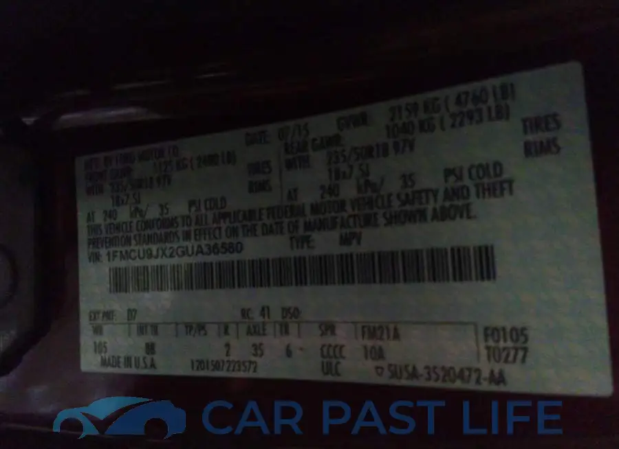 1FMCU9JX2GUA36580# 9