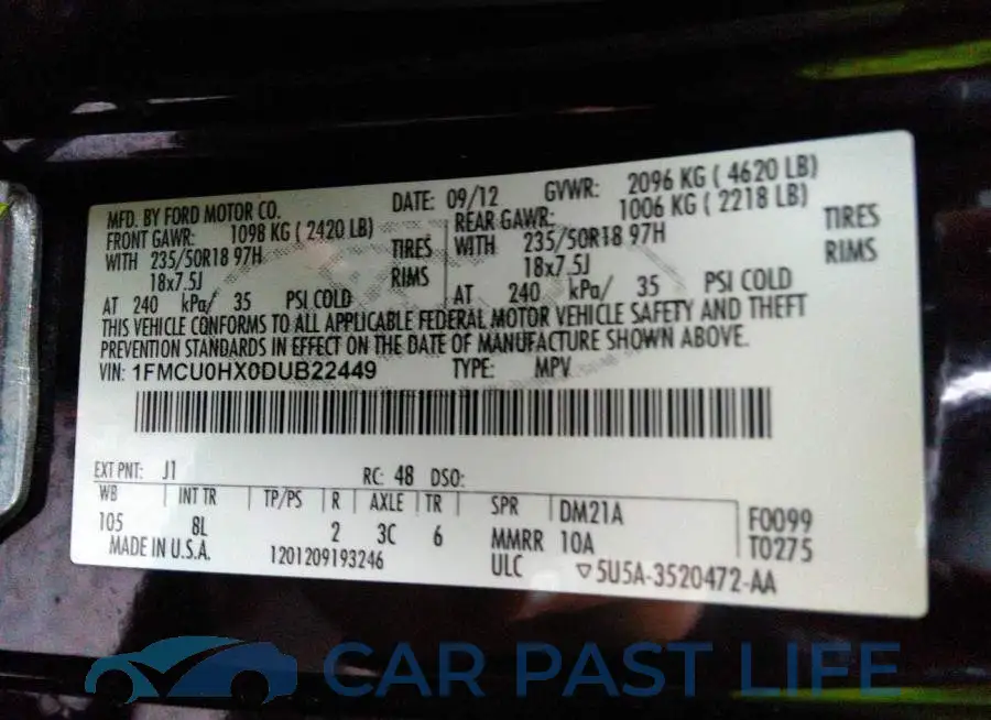 1FMCU0HX0DUB22449# 9