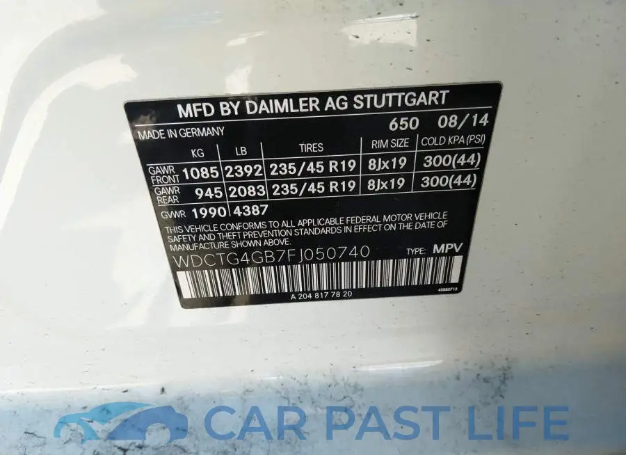 WDCTG4GB7FJ050740# 9