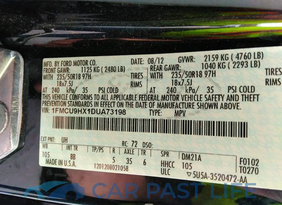 1FMCU9HX1DUA73198# 9