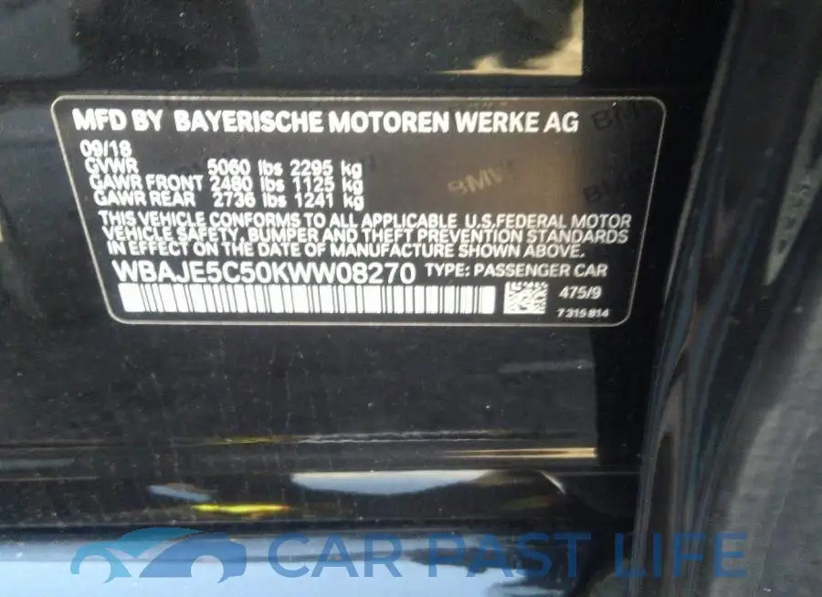 WBAJE5C50KWW08270# 9