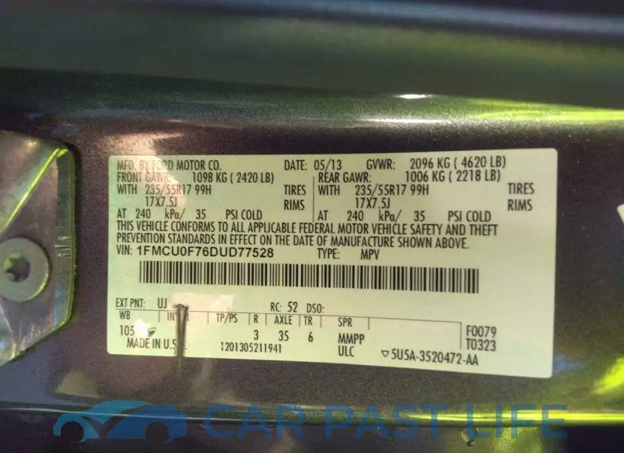 1FMCU0F76DUD77528# 9